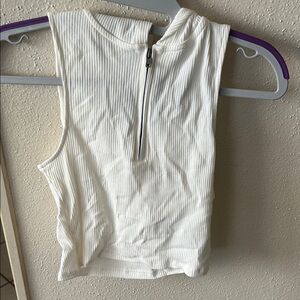 H&M White Ribbed Tank Top with Zipper
